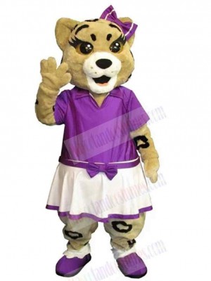 Cute Panther Mascot Costume Animal in Purple Skirt