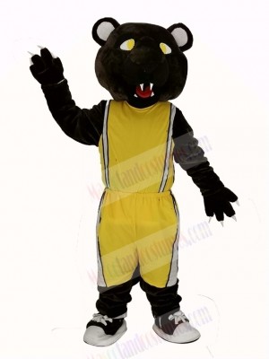 Dark Brown Panther with Yellow Sportswear Mascot Costume