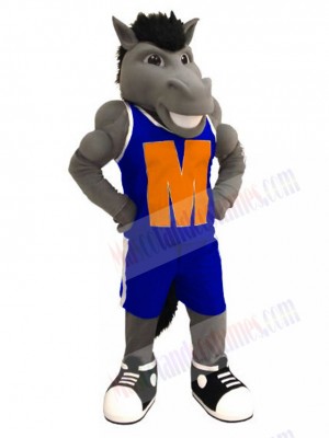 Robust Mustang Mascot Costume Animal in Royal Blue Jersey