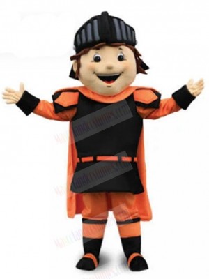 Boy Knight in Black and Orange Armor Mascot Costume People