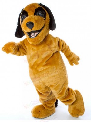 Happy Smiling Yellow Dog Mascot Costume with Black Ears