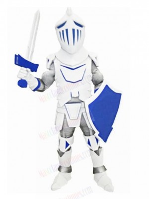 White Knight with Blue Shield Mascot Costume People