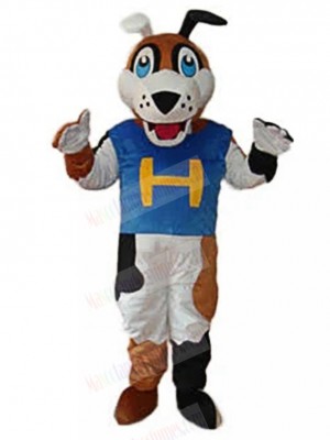 Black and White Mitt Dog Mascot Costume in Blue Jersey Animal