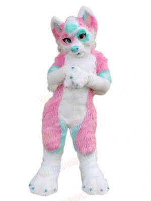 Pink and Blue Husky Dog Fursuit Fur Mascot Costume Animal