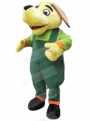 Long-eared Cartoon Yellow Dog Mascot Costume with Green Overalls Animal
