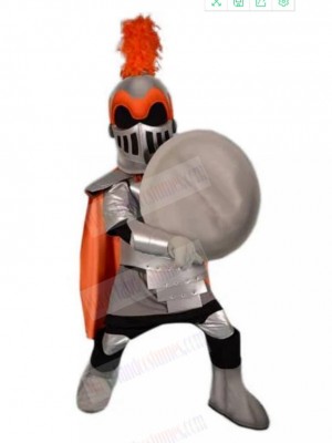Silver Knight with Orange Cape Mascot Costume People
