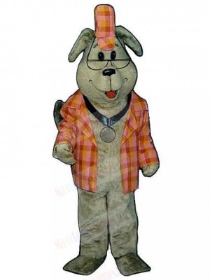 Inspector Dog Mascot Costume in Orange Scottish Pattern Suit Animal