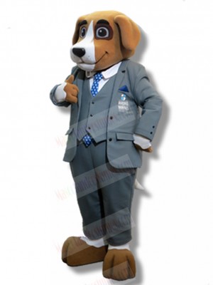 Judiciary Officer Beagle Dog Mascot Costume with Gray Suit Animal