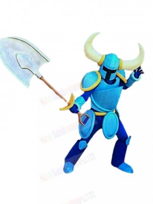 Blue Knight with Shovel Mascot Costume People