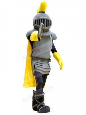 Grey Knight with Yellow Cape Mascot Costume People