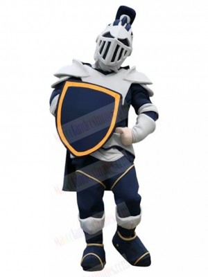 White Knight with Dark Blue Shield Mascot Costume People	