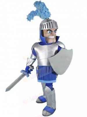 Ferocious Roman Knight with Silver Armor Mascot Costume People