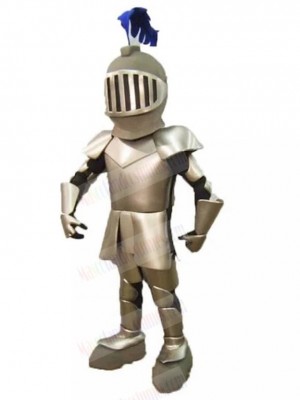 Medieval British Knight in Silver Armor Mascot Costume People