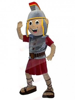 Cheerful Spartan Knight with Pylos Helmet Mascot Costume People