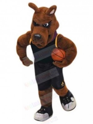 Dark Brown Basketball Dog Mascot Costume in Black Jersey