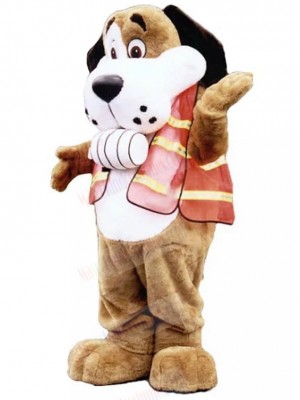 Brown and White Boxer Dog Mascot Costume with Headset