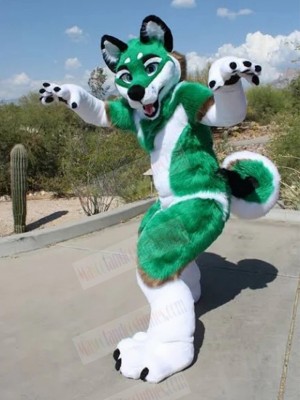Green and White Husky Dog Fursuit Mascot Costume