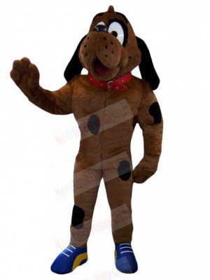 Dark Brown Bloodhound Dog Mascot Costume With Red Collar