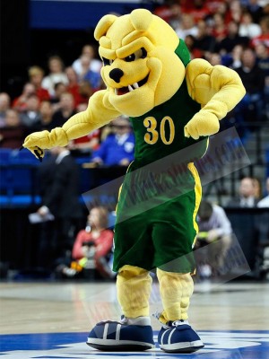 Yellow Bulldog Mascot Costume Animal in Green Jersey