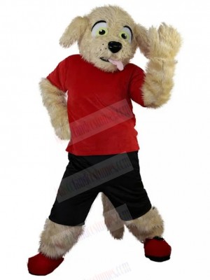 Amusing Brown Fur Poodle Dog Mascot Costume with Red T-shirt Animal