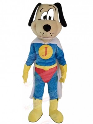 Light Brown Muscle Dog Mascot Costume in Superman Suit Animal