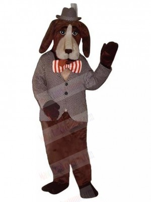 Dark Brown Gentleman Dog with Bow Tie Mascot Costume In Suit Animal