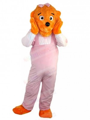Orange Bear Berenstain Bear Mascot Costume with Pink Overalls Animal
