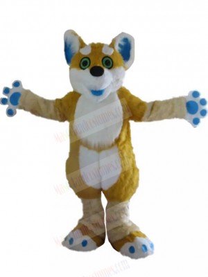 Long Fur Yellow and White Husky Dog Mascot Costume Animal