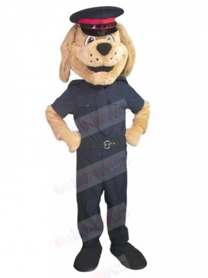 Brown Labrador Police Dog Mascot Costume in Navy Blue Uniform Animal