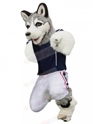 Furry Grey Husky Dog Mascot Costume in Jersey Animal