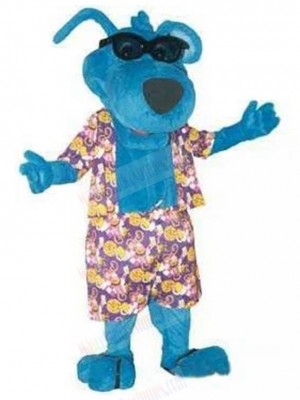 Cool Sunglass Blue Dog Mascot Costume with Beachwear Animal