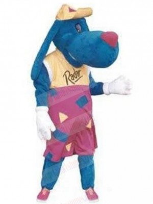 Long-eared Blue Dog Mascot Costume with Yellow Hat Animal