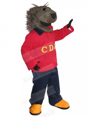 Dark Gray Porcupine Mascot Costume with Red Shirt Animal