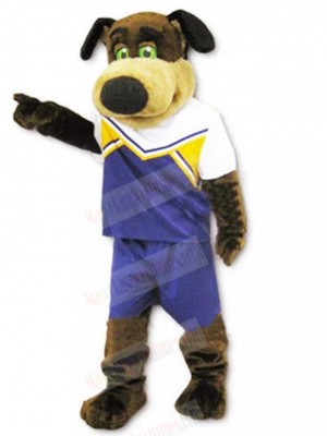 Brown Foxhound Dog Mascot Costume with Navy and White Jersey Animal