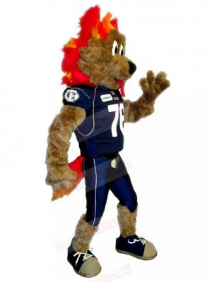 Red Hair Athlete Dog Mascot Costume with Dark Blue Football Jersey Animal