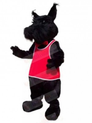 Hairy Black Schnauzer Dog Mascot Costume with Red Vest Animal