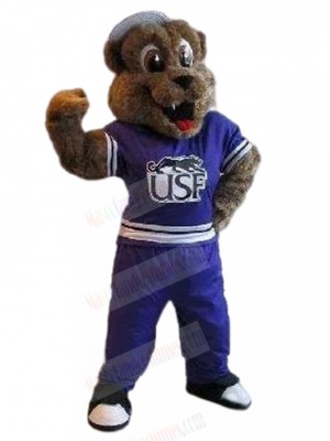 Hairy Brown Dog Mascot Costume in Sapphire Sports Suit Animal