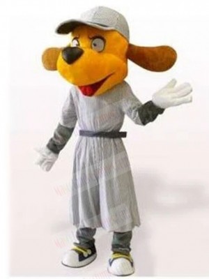 Happy Orange Dog Mascot Costume in Gray Dress Animal