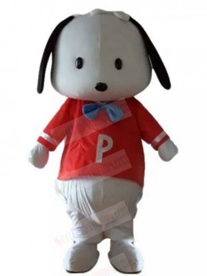 White Puppy Dog Mascot Costume with Red Shirt Animal
