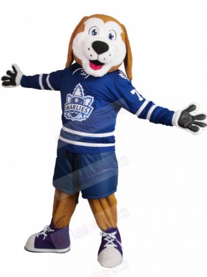 Elated Sports Dog Mascot Costume with Blue Goalkeeper Jersey Animal