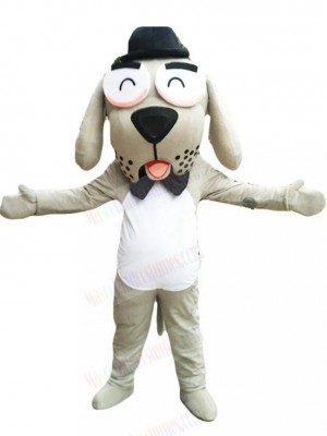 Amiable Gentleman Dog Mascot Costume with Black Bow Tie Animal