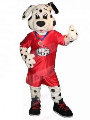 Strict Soccer Referee Dog Mascot Costume in Red Jersey Animal