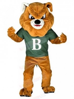Fierce Brown Bulldog Mascot Costume Animal in Celadongreen T-shirt
