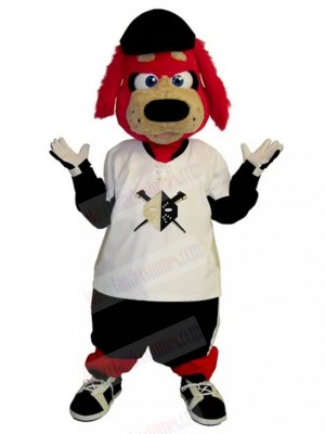 Frank Furry Red Dog Mascot Costume Animal in Oversized Shirt Outfit