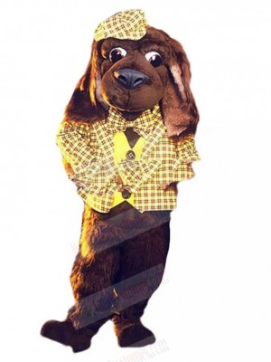 Brown Dog Mascot Costume Animal in Yellow Plaid suit