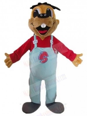 Laughing Brown Dog Mascot Costume in Red Shirt Animal