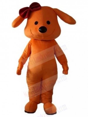 Cute Orange Dog Mascot Costume with Dark Red Rosette Animal