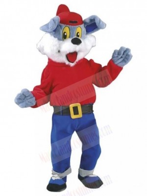 Lovely Grey Dog Mascot Costume in Blue Pants Animal