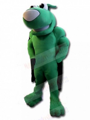 Powerful Green Dog Mascot Costume Animal with Black Cape Animal
