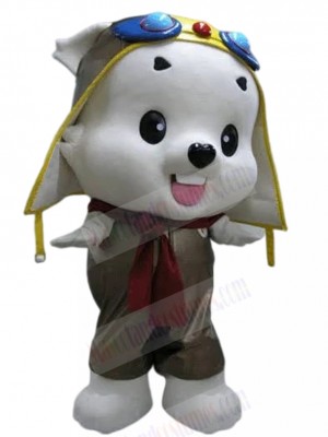 White Explorer Puppy Dog Mascot Costume with Red Scarf Animal